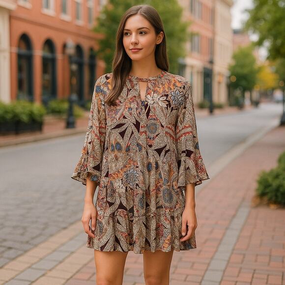 Umgee Tunic Dress Women's Size Small Aztec Dreamcatcher Peasant Boho A2673 - Picture 1 of 7